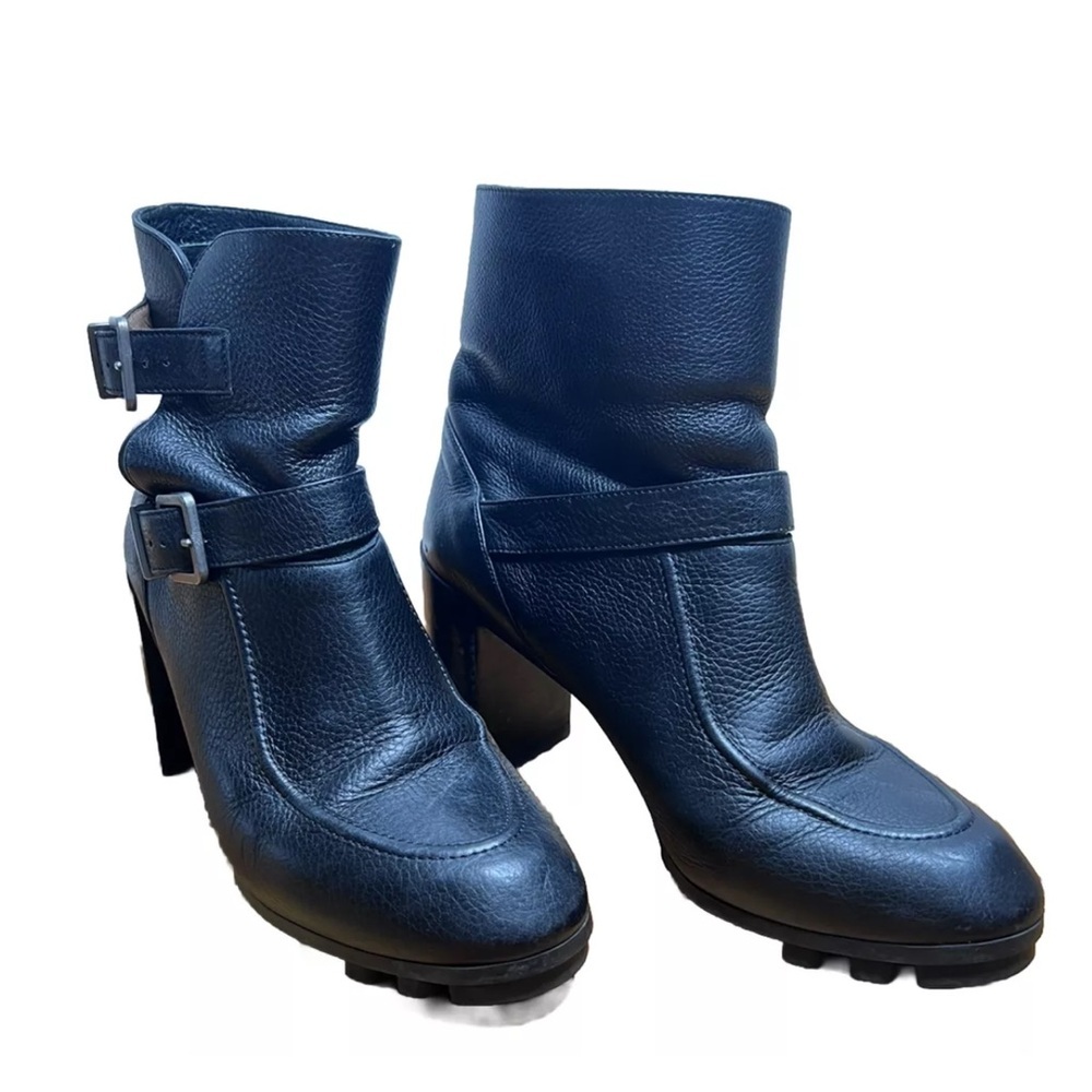 Robert Clergerie Ankle Boots Womens Size 39/8 Black Buckles Moto Heeled Lug Sole